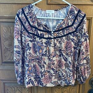 Evereve Navy and Pink Floral Blouse